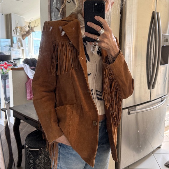 Vintage suede leather Brown Fringe Jacket - Picture 9 of 17